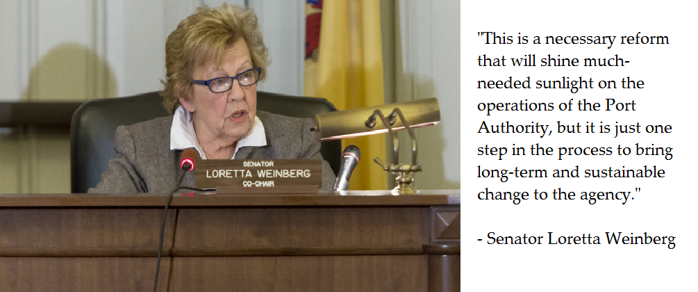 Sen Loretta Weinberg with quote on PANYNJ reform